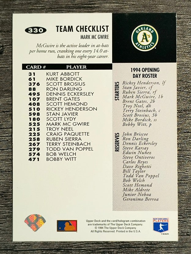 1994 Collector's Choice #330 Mark McGwire TC