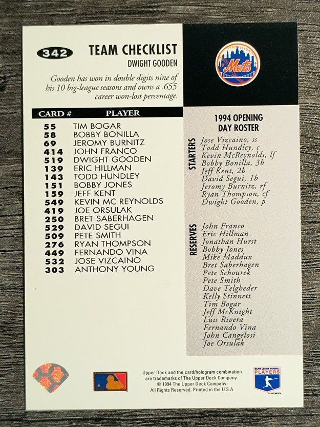1994 Collector's Choice #342 Dwight Gooden TC