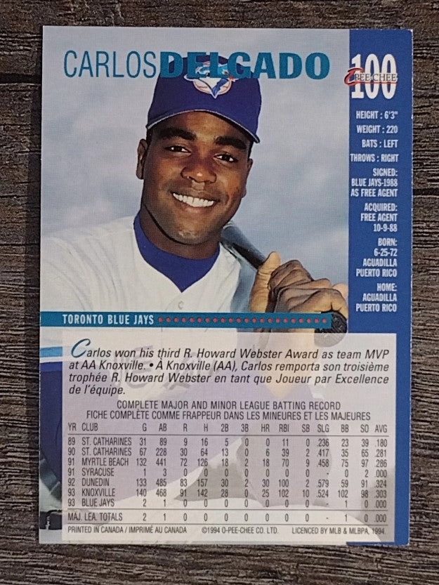 1994 O-Pee-Chee #100 Carlos Delgado