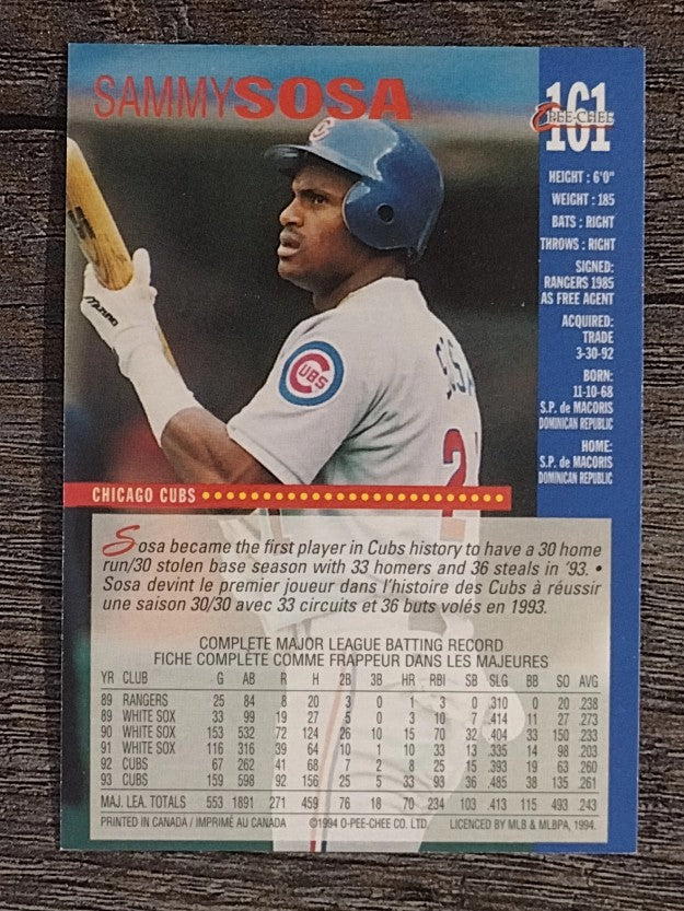 1994 O-Pee-Chee #161 Sammy Sosa