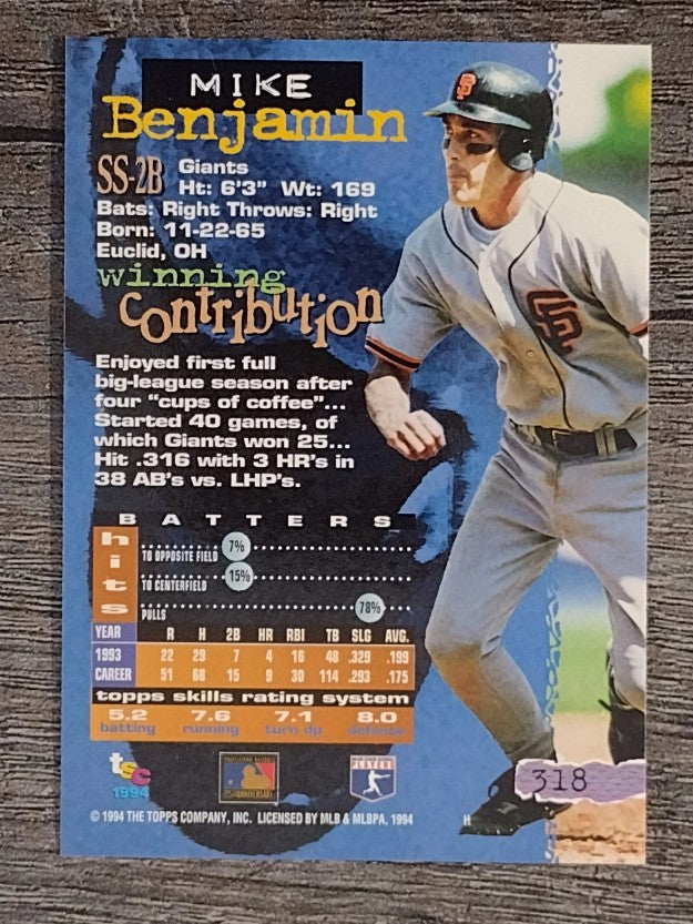 1994 Stadium Club #318 Mike Benjamin