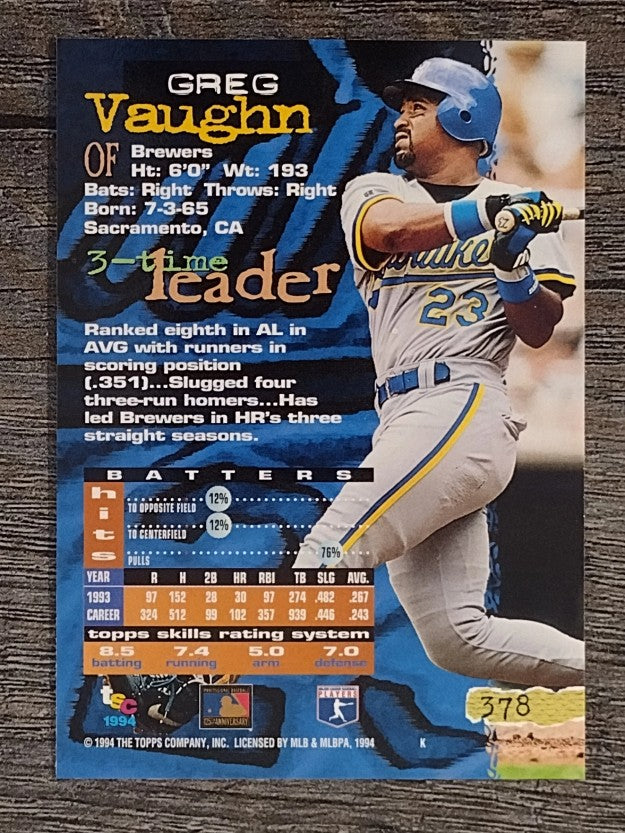 1994 Stadium Club #378 Greg Vaughn