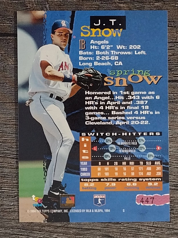 1994 Stadium Club #447 J.T. Snow