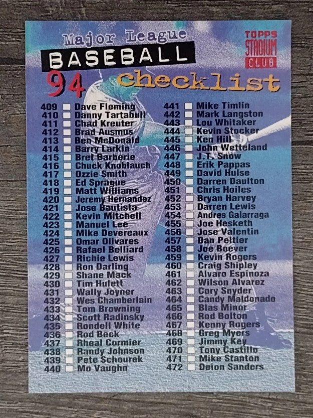 1994 Stadium Club #540 Checklist 406-540