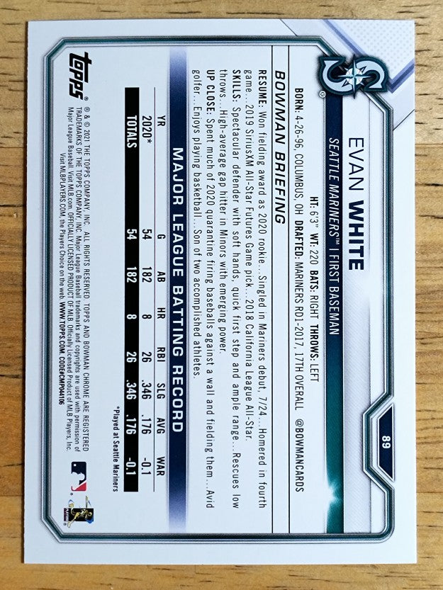 2021 Bowman #89 Evan White RC
