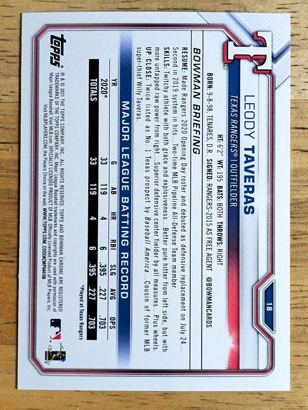 2021 Bowman #18 Leody Taveras RC