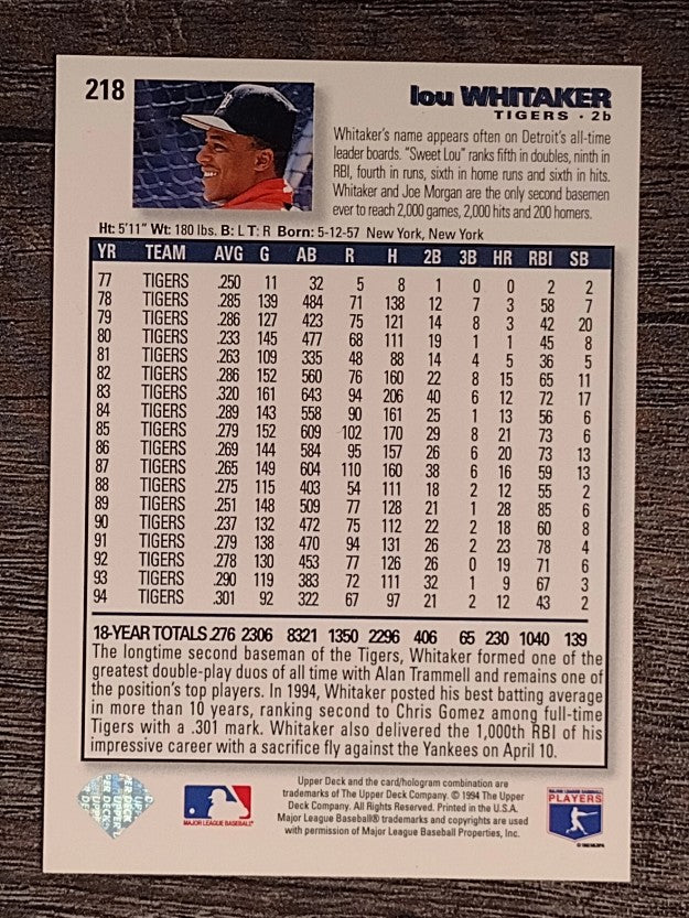 1995 Collector's Choice SE #218 Lou Whitaker