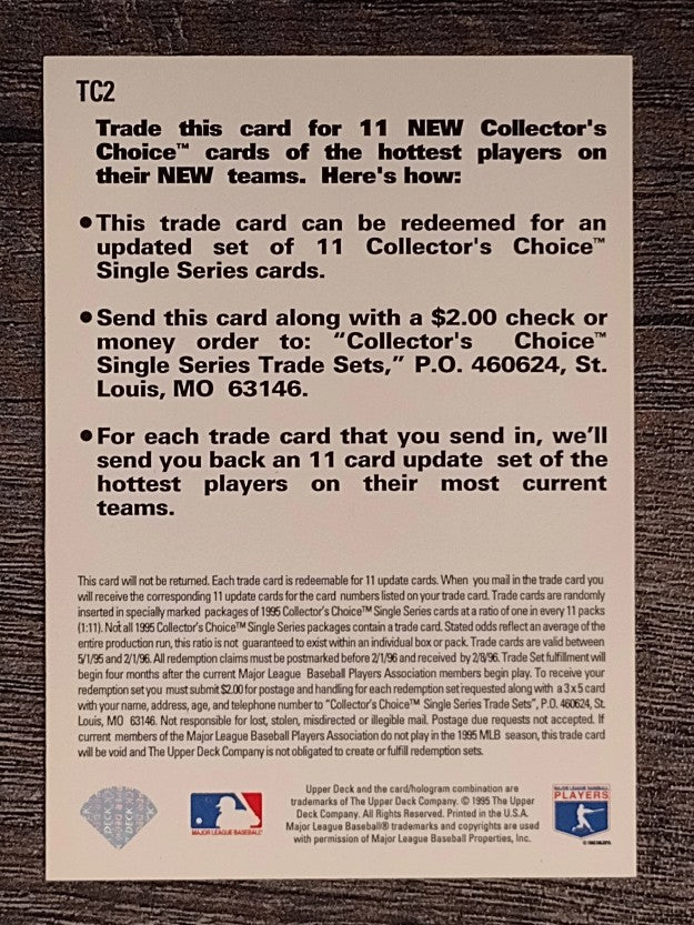 1995 Collector's Choice Trade Cards #TC2 David Cone