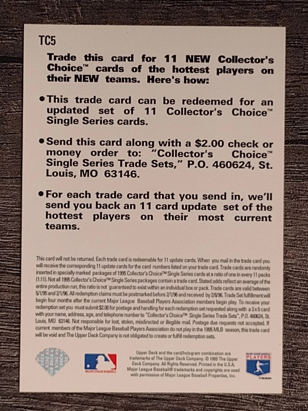 1995 Collector's Choice Trade Cards #TC5 Fernando Valenzuela