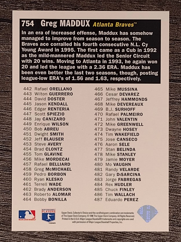 1996 Collector's Choice #754 Greg Maddux CL