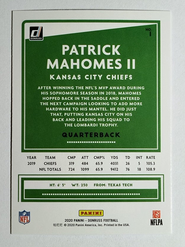 2020 Donruss Press Proof Blue #1A Patrick Mahomes II