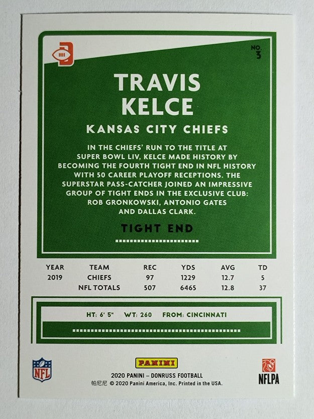 2020 Donruss Press Proof Blue #3B Travis Kelce