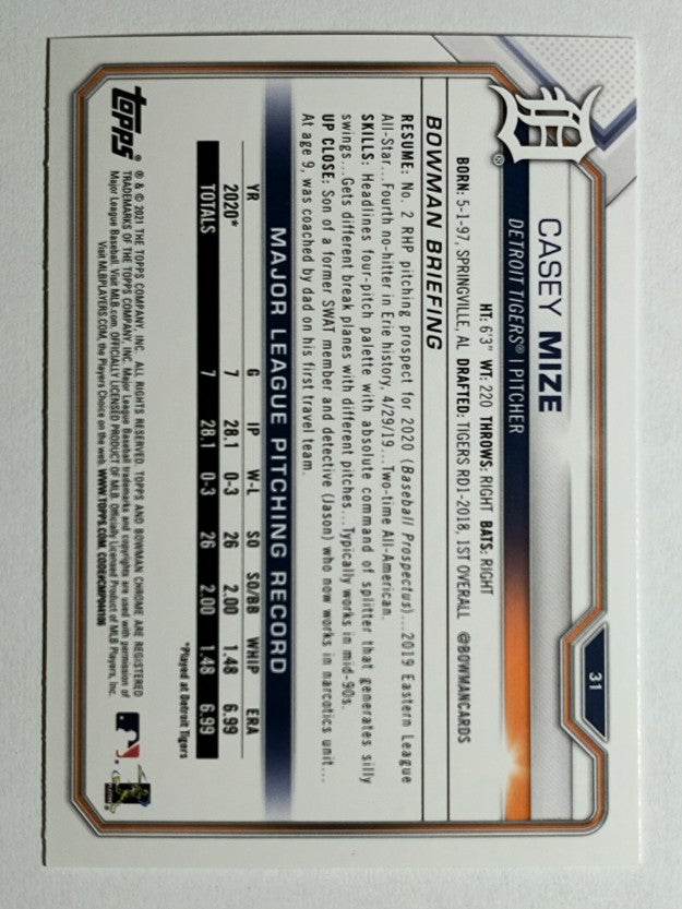 2021 Bowman #31 Casey Mize RC