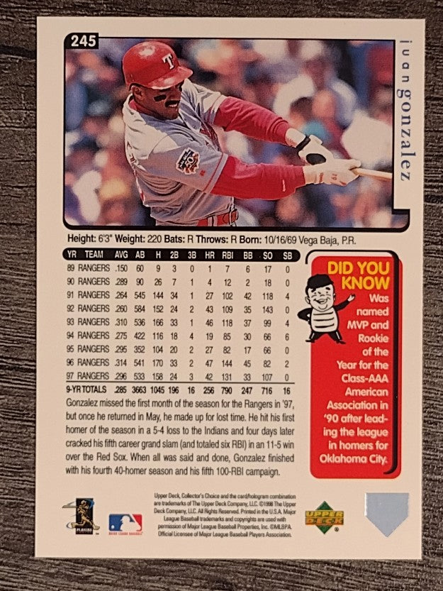 1998 Collector's Choice #245 Juan Gonzalez