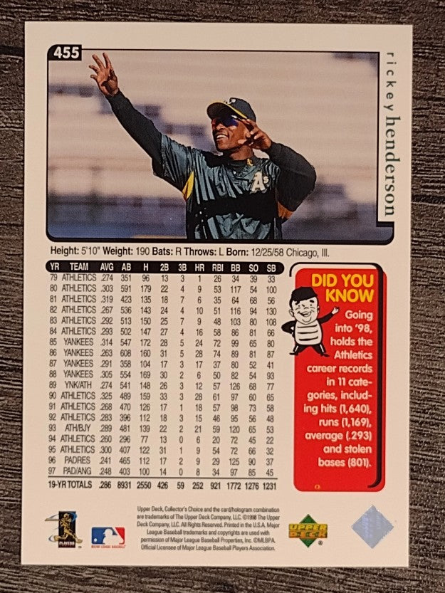 1998 Collector's Choice #455 Rickey Henderson