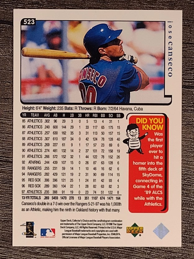1998 Collector's Choice #523 Jose Canseco