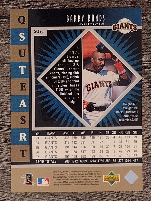 1998 Collector's Choice StarQuest Single #15 Barry Bonds