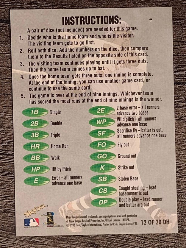 1998 SkyBox Dugout Axcess Double Header #DH12 Mo Vaughn