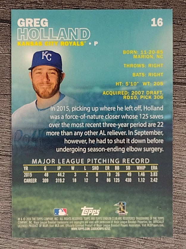 2016 Stadium Club #16 Greg Holland