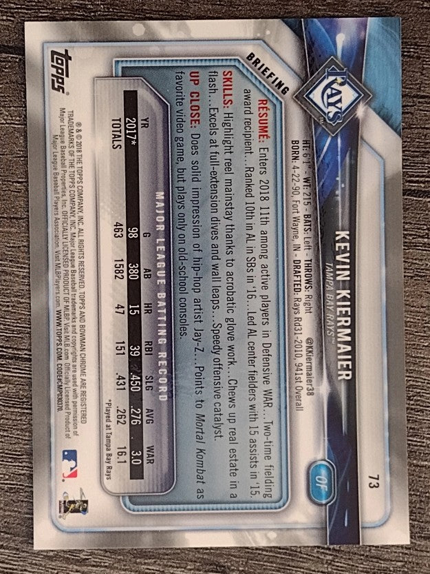 2018 Bowman Chrome #73 Kevin Kiermaier