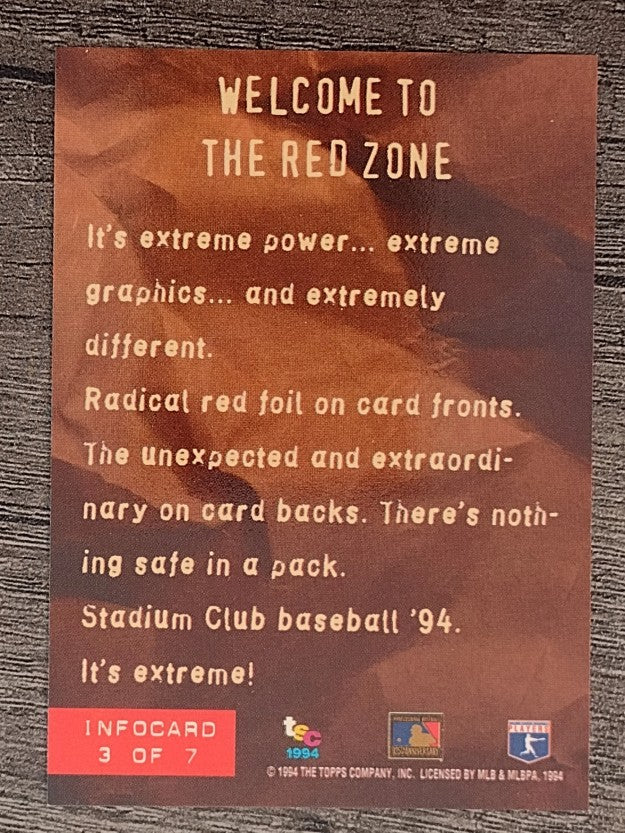 1994 Stadium Club Infocards 2 #3 The Red Zone