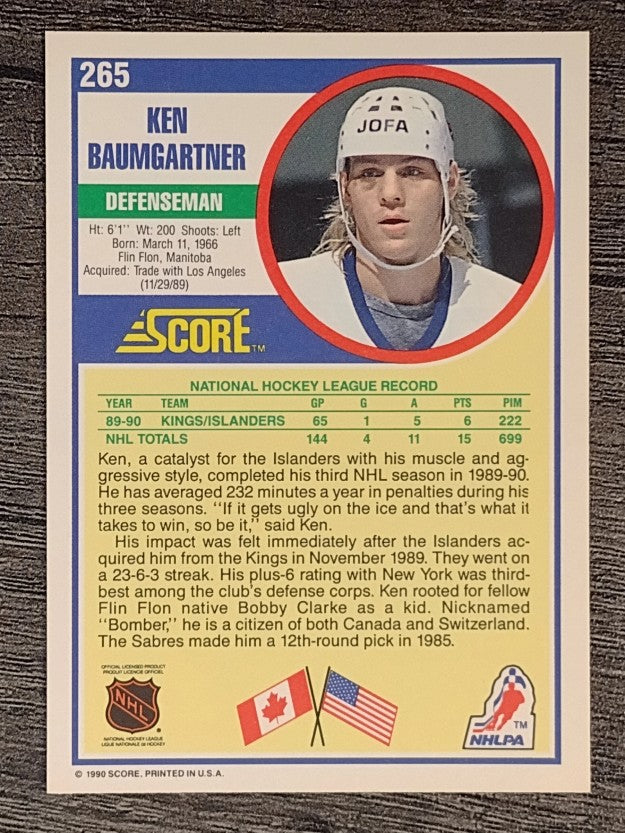 1990-91 Score #265 Ken Baumgartner RC