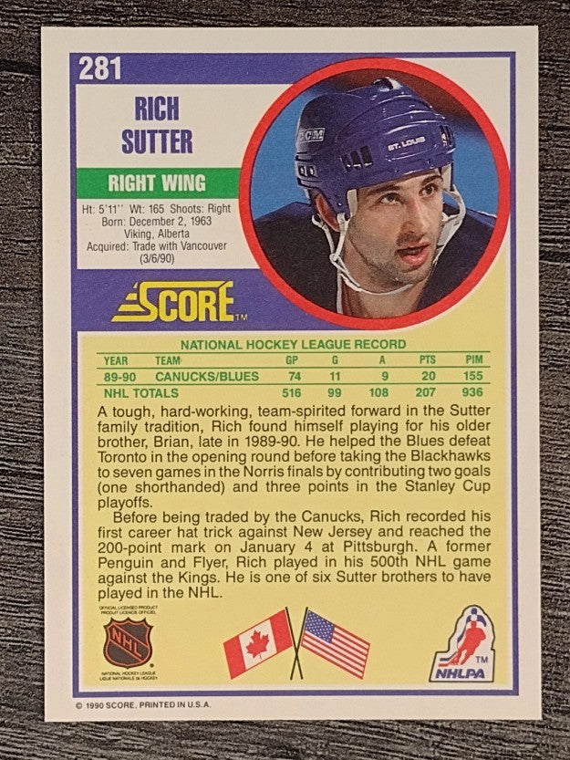 1990-91 Score #281 Rich Sutter