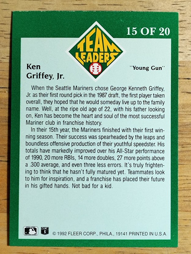 1992 Fleer Team Leaders #15 Ken Griffey Jr.