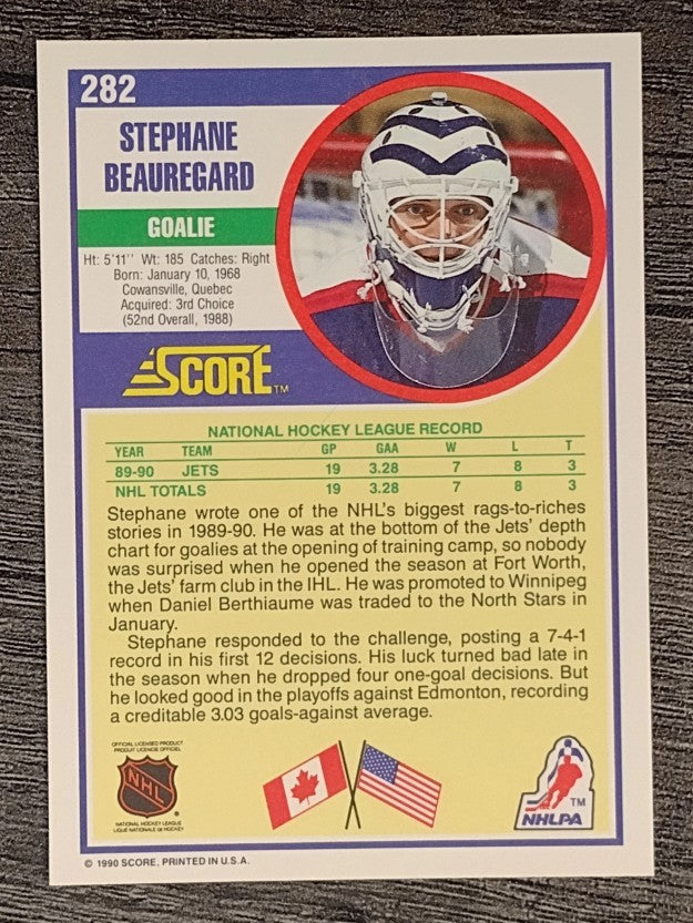 1990-91 Score #282 Stephane Beauregard RC
