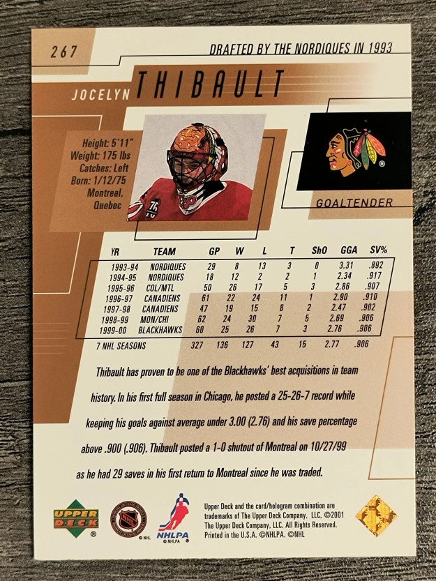 2000-01 Upper Deck #267 Jocelyn Thibault