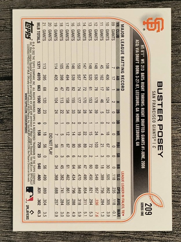 2022 Topps #209 Buster Posey