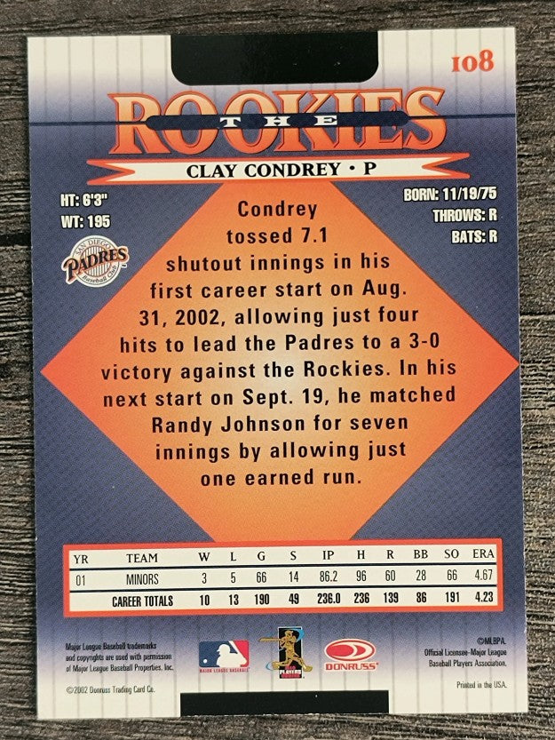 2002 Donruss Rookies #108 Clay Condrey RC