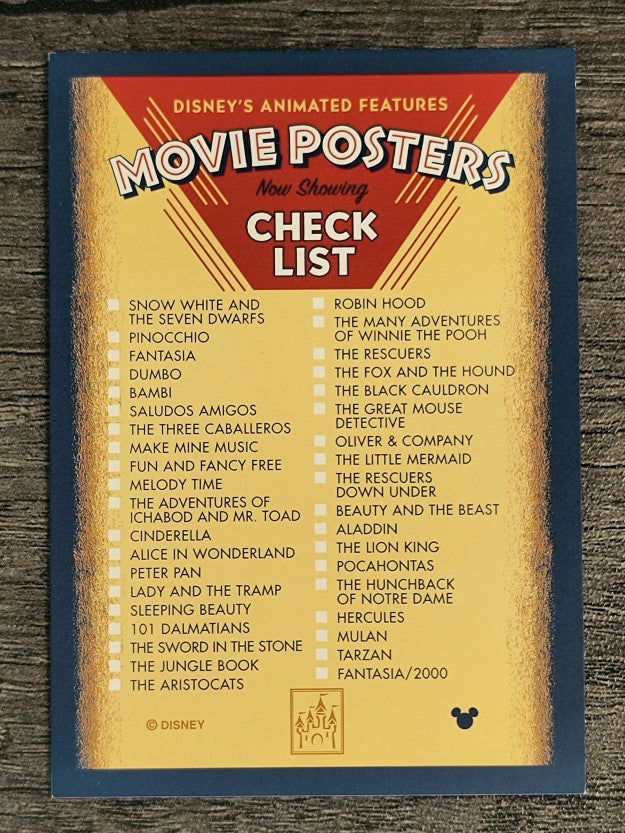 1997 Disney Animated Movie Poster Trading Cards #CL Checklist