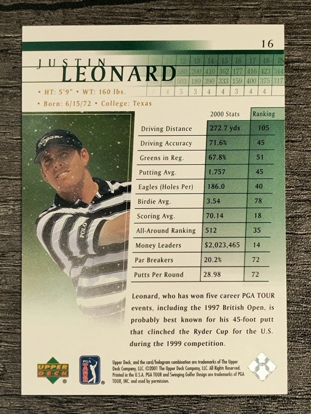 2001 Upper Deck #16 Justin Leonard RC