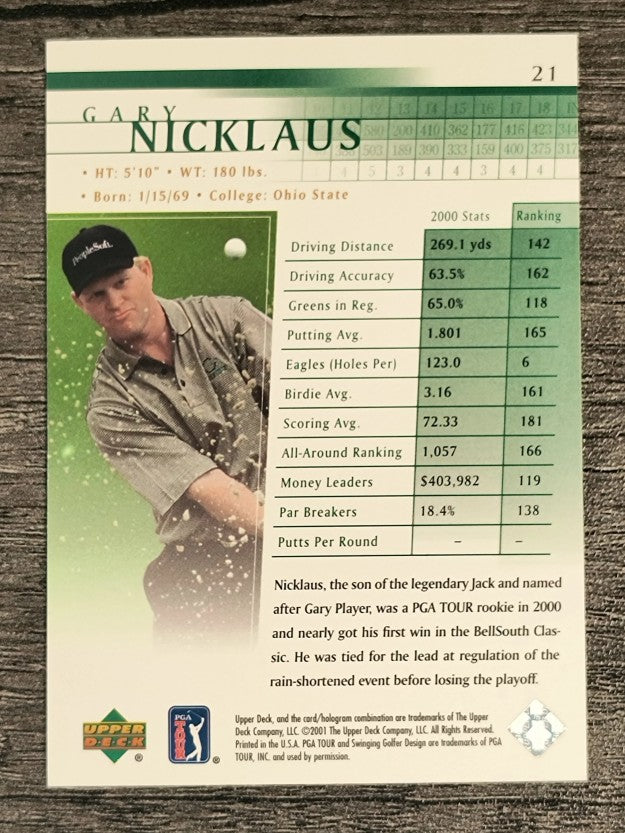 2001 Upper Deck #21 Gary Nicklaus RC