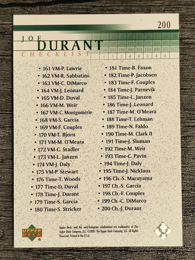 2001 Upper Deck #200 Joe Durant CL
