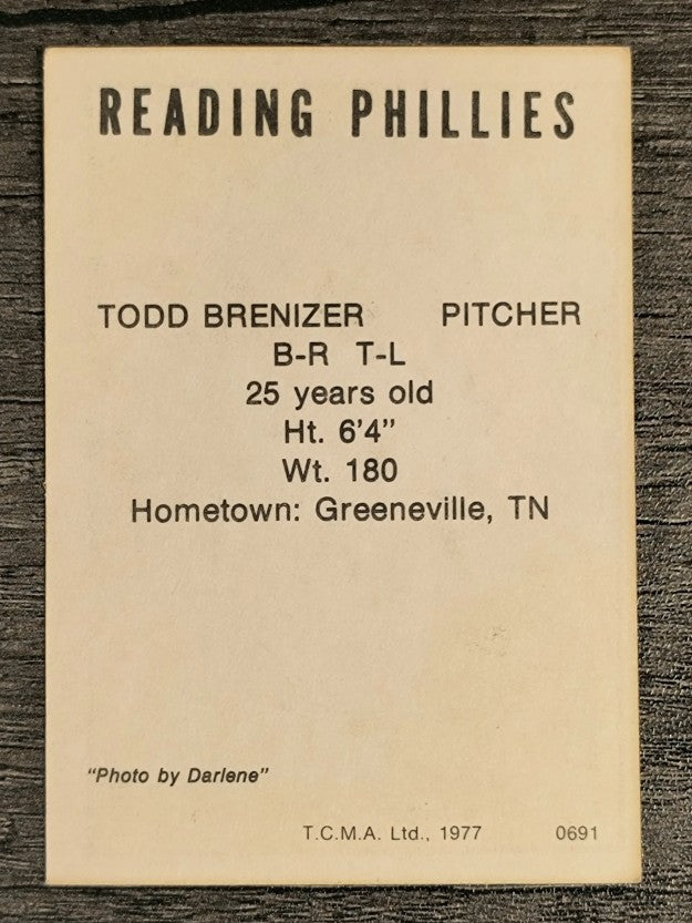 1977 Reading Phillies TCMA #3 Todd Brenizer (EX)