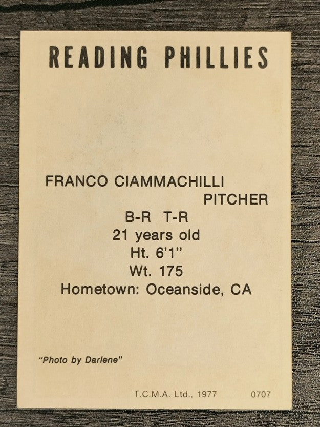 1977 Reading Phillies TCMA #4 Franco Ciammachilli (NM)