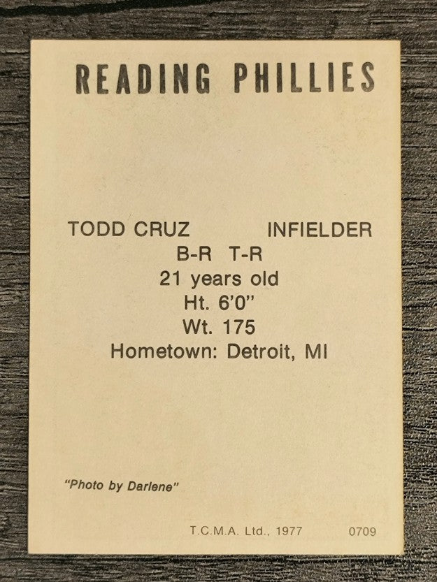 1977 Reading Phillies TCMA #8 Todd Cruz (NM)