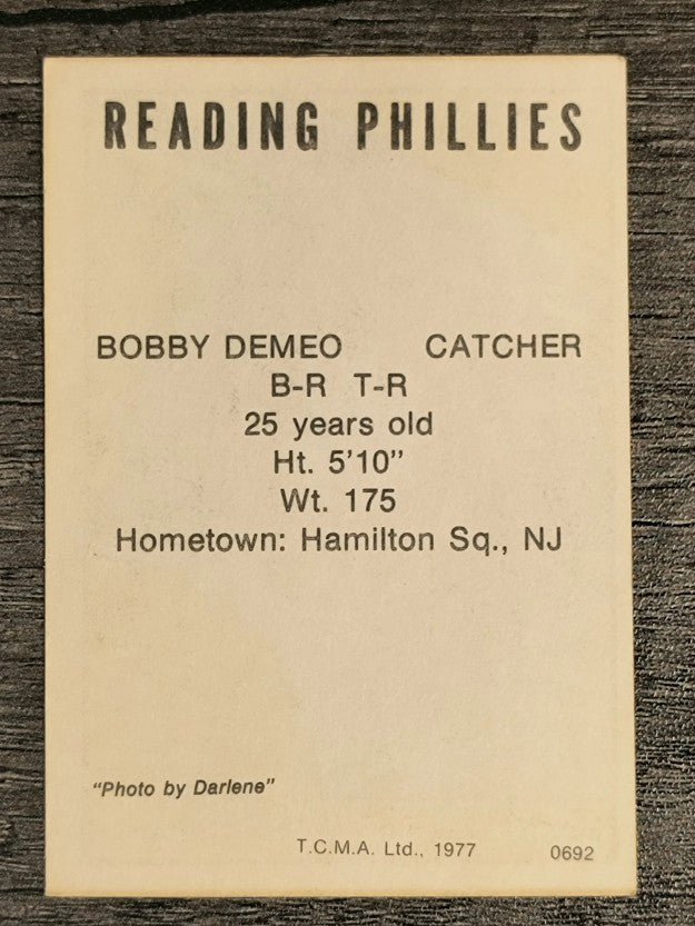 1977 Reading Phillies TCMA #9 Bobby Demeo (EX)
