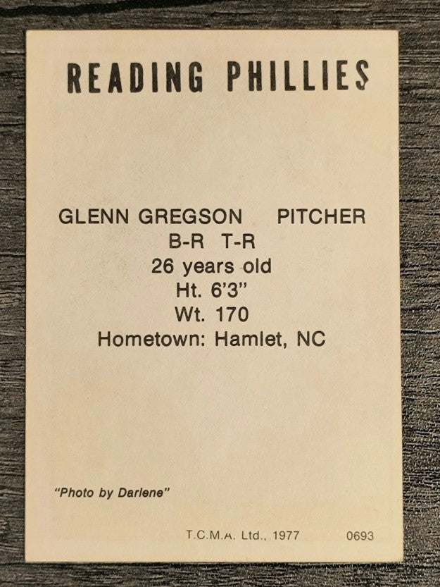 1977 Reading Phillies TCMA #12 Glenn Gregson (EXMT)