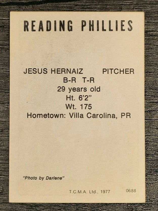 1977 Reading Phillies TCMA #14 Jesus Hernaiz (EXMT)
