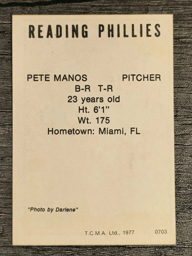 1977 Reading Phillies TCMA #16 Pete Manos (EXMT)