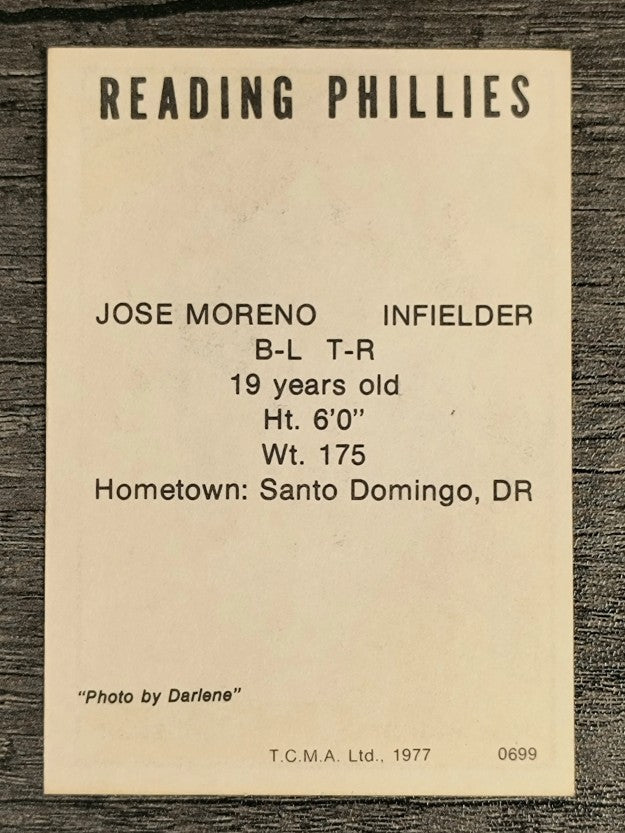 1977 Reading Phillies TCMA #17 Jose Moreno (NM)
