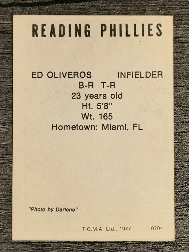 1977 Reading Phillies TCMA #18 Ed Olivaros (EX)