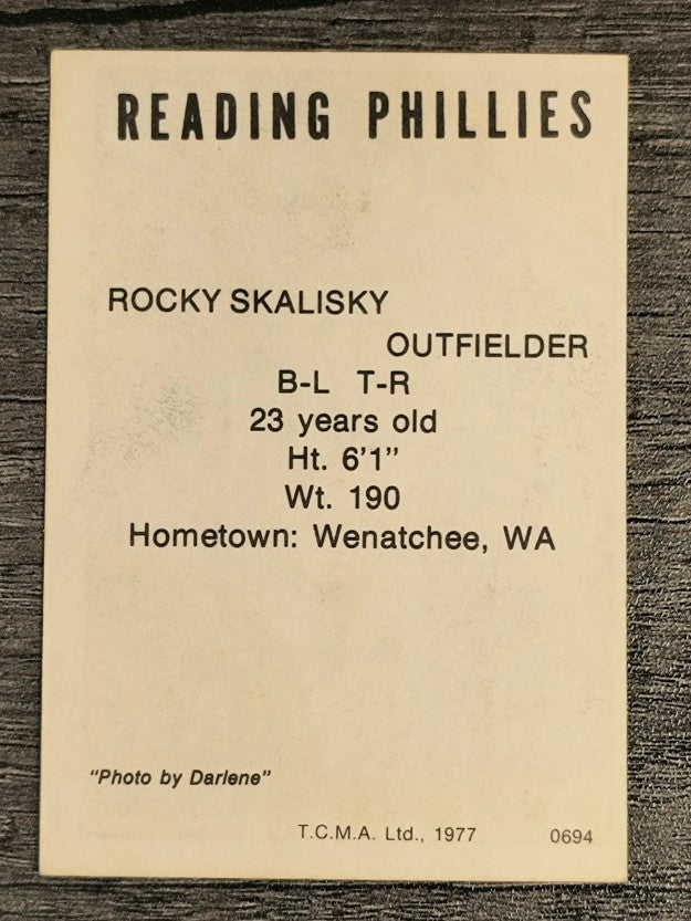 1977 Reading Phillies TCMA #22 Rocky Skalisky (EXMT)