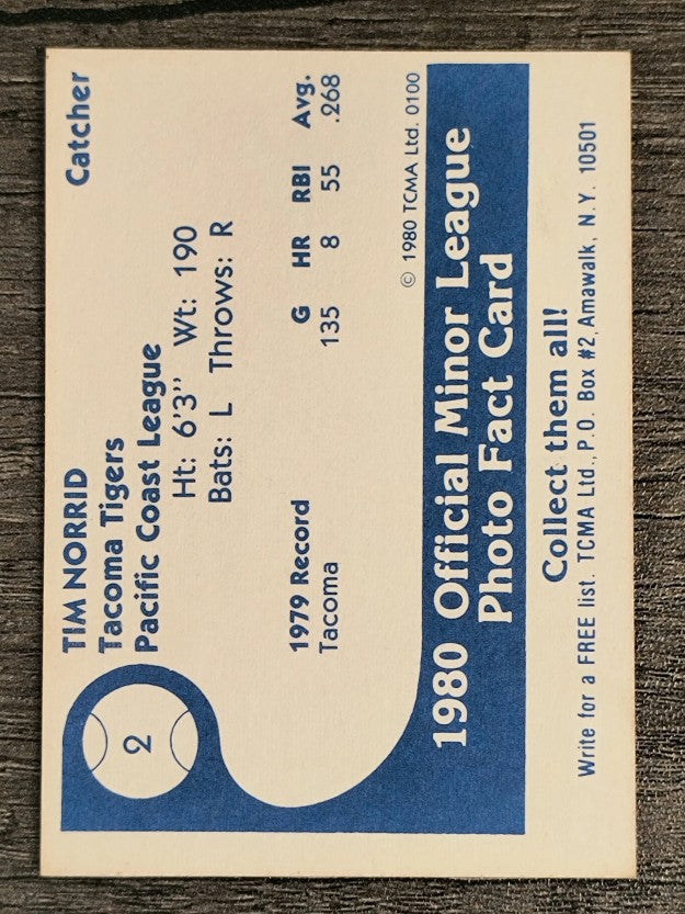 1980 Tacoma Tigers TCMA #2 Tim Norrid (EX)
