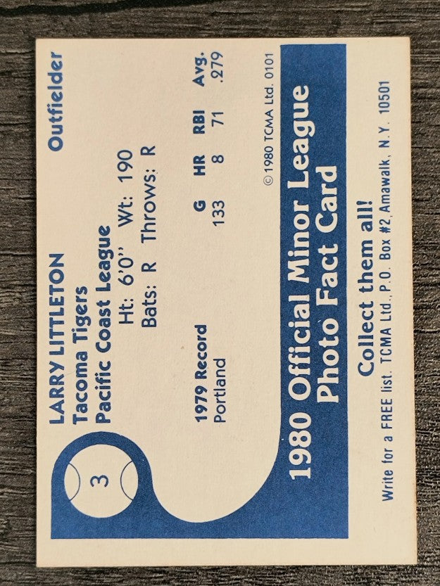 1980 Tacoma Tigers TCMA #3 Larry Littleton (EXMT)