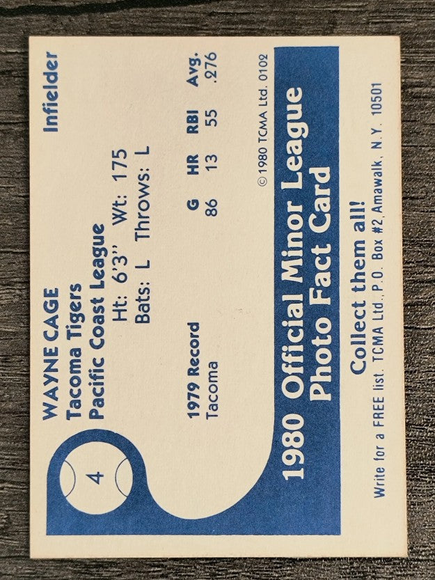 1980 Tacoma Tigers TCMA #4 Wayne Cage (EXMT)