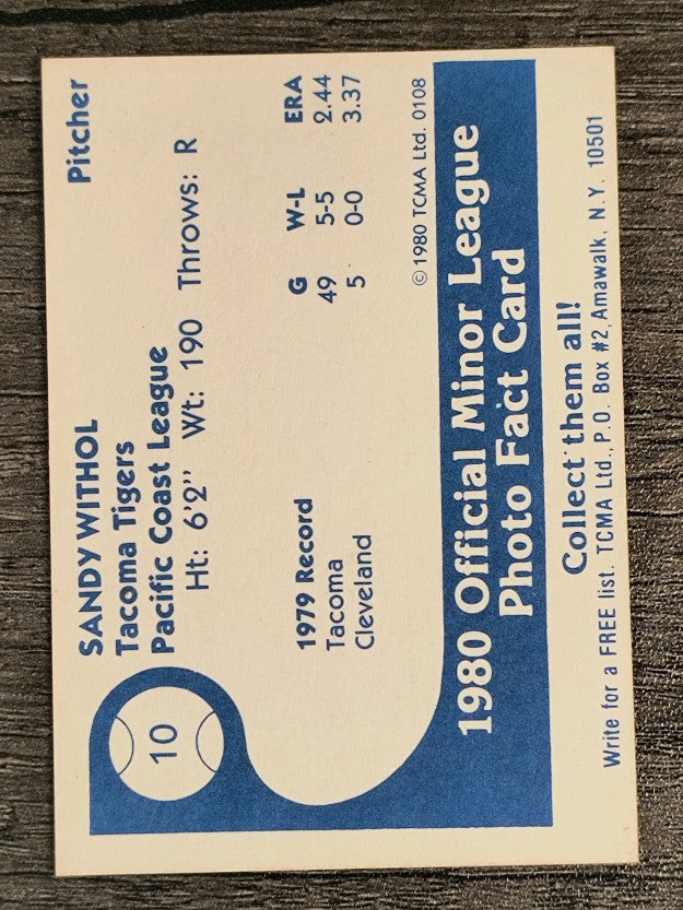 1980 Tacoma Tigers TCMA #10 Sandy Wihtol (EXMT)